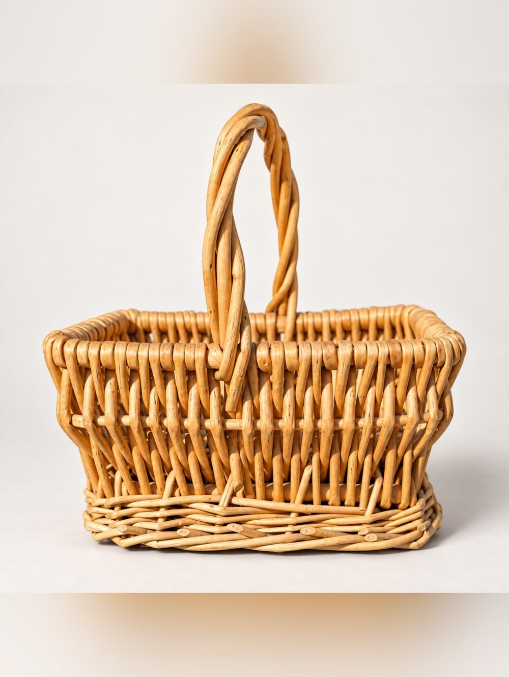Small Woven Wicker Basket with Twisted Handle